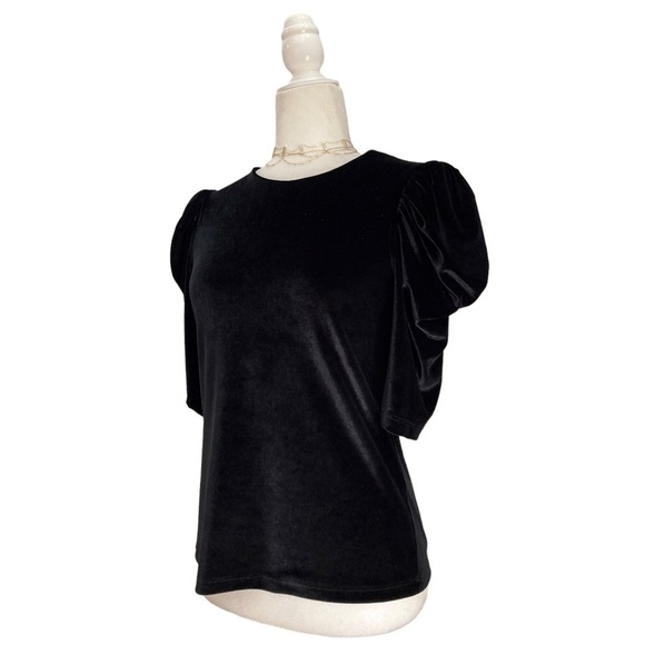 Petersyn Black Velvet Puff Sleeve Crew Neck Top - Picture 9 of 9